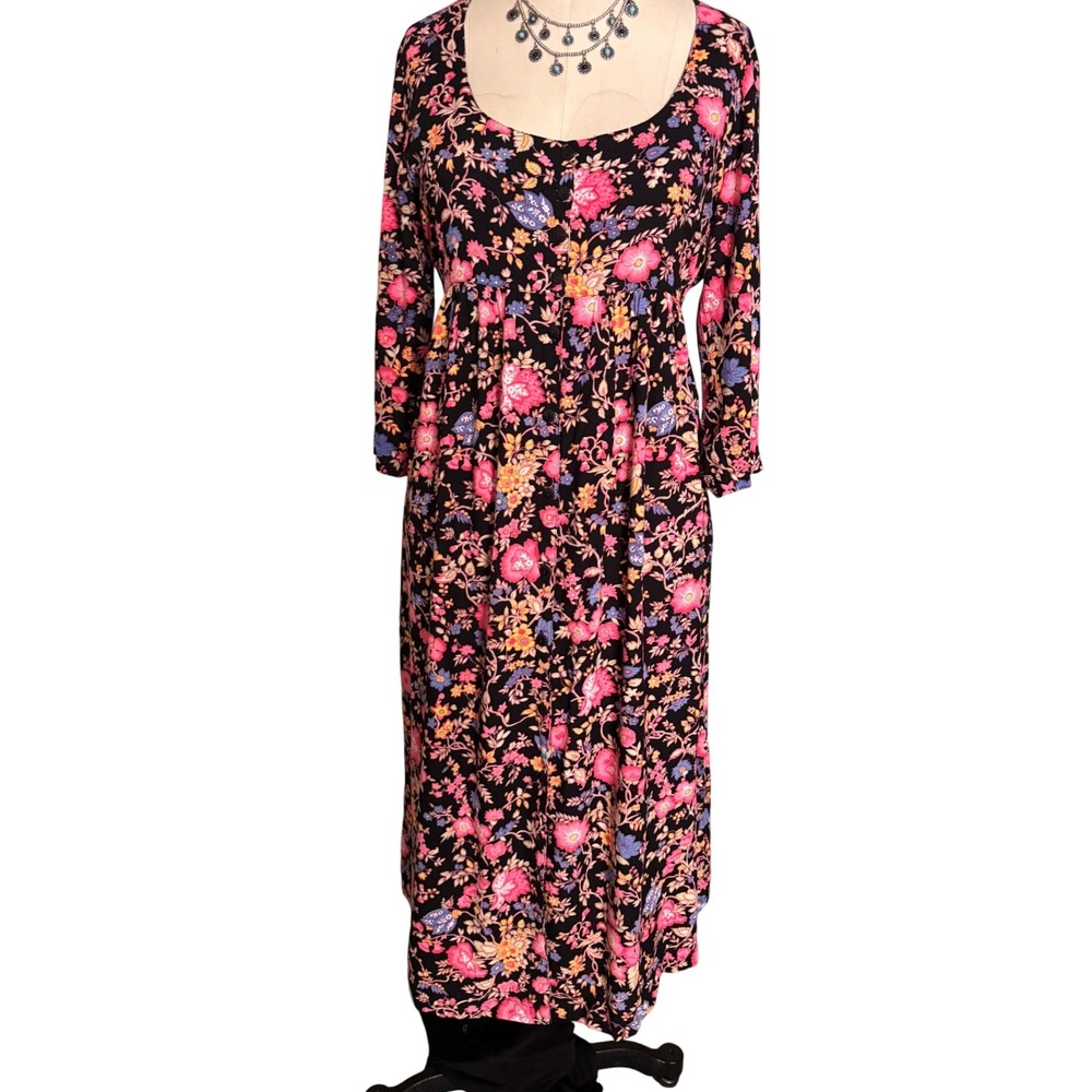 April Cornell Cottagecore Midi Dress Women Small Black Excellent Floral Tie Back